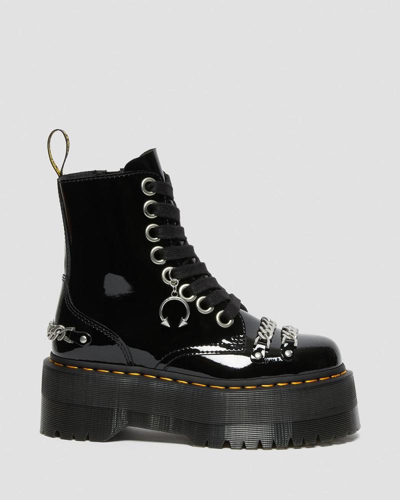 Dr Martens Jadon Max Chain Lak Læder Platform Støvler Dame Sort | DK 240UZG